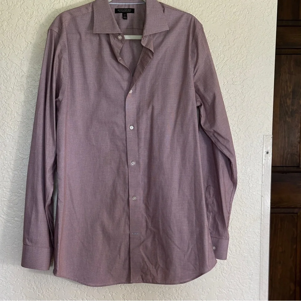 Banana Republic Men's Dress Shirt‎ Non-Iron Burgundy Red Checked Button Down LT